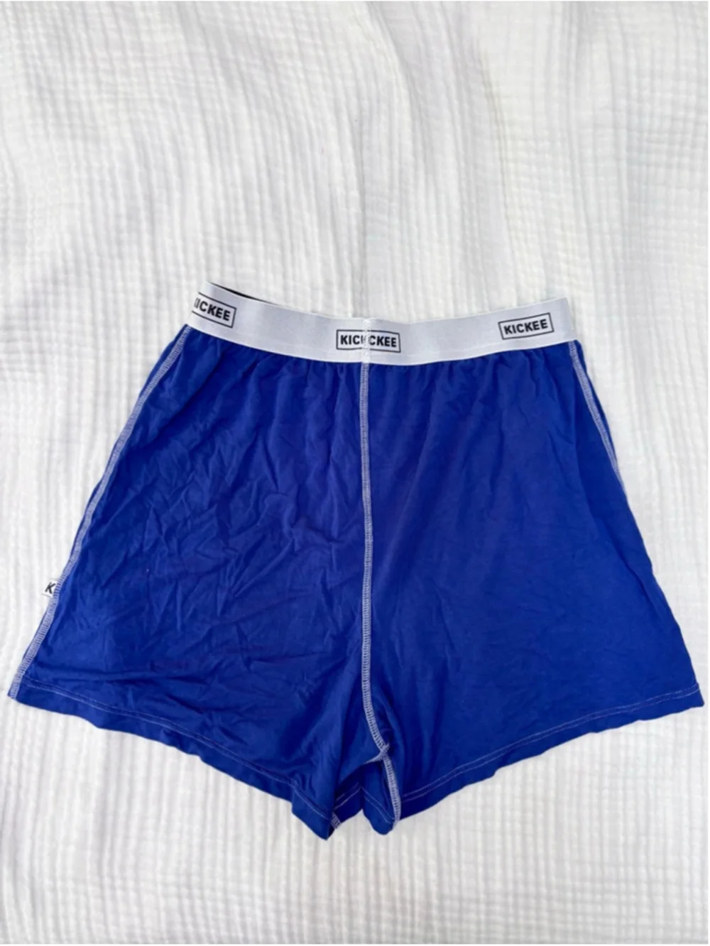 Men's KICKEE Blue Bamboo Boxers S with White Waistband by Kickee Pants